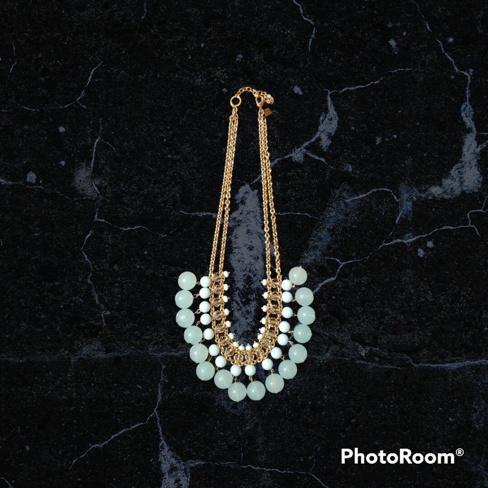Blue bobble necklace, gold chain